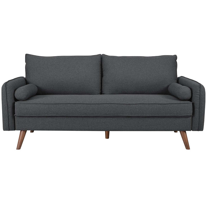 Revive Stylish Upholstered Fabric Sofa with Comfortable Design and Walnut Stained Wood Legs