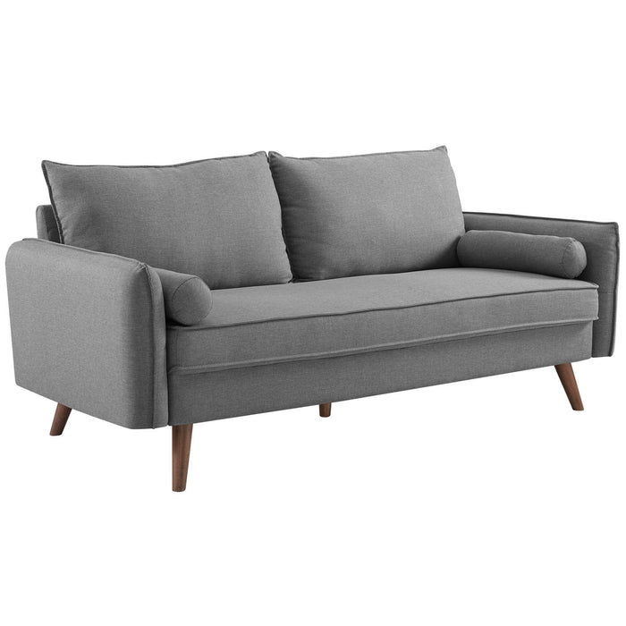 Revive Stylish Upholstered Fabric Sofa with Comfortable Design and Walnut Stained Wood Legs