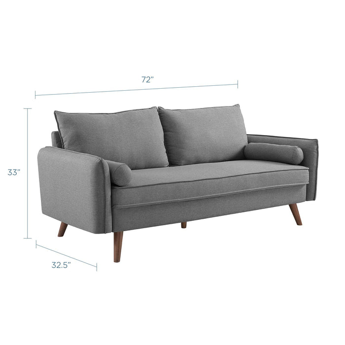 Revive Stylish Upholstered Fabric Sofa with Comfortable Design and Walnut Stained Wood Legs