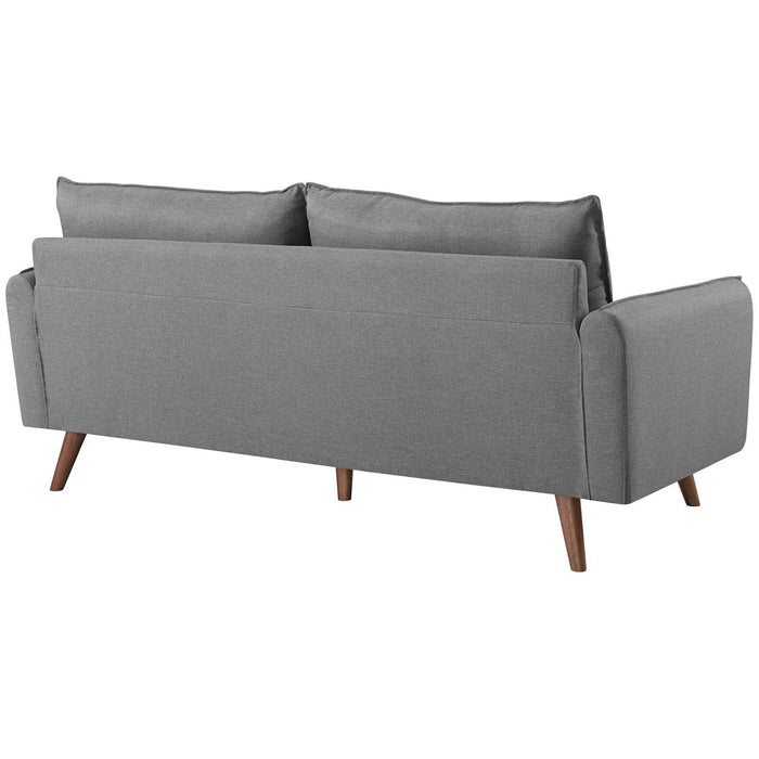Revive Stylish Upholstered Fabric Sofa with Comfortable Design and Walnut Stained Wood Legs