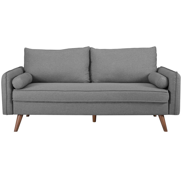 Revive Stylish Upholstered Fabric Sofa with Comfortable Design and Walnut Stained Wood Legs
