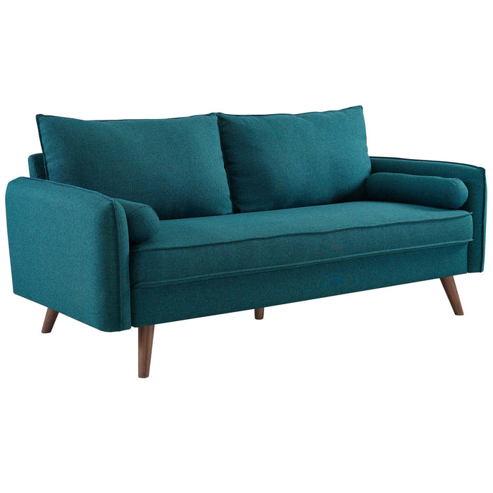 Revive Stylish Upholstered Fabric Sofa with Comfortable Design and Walnut Stained Wood Legs
