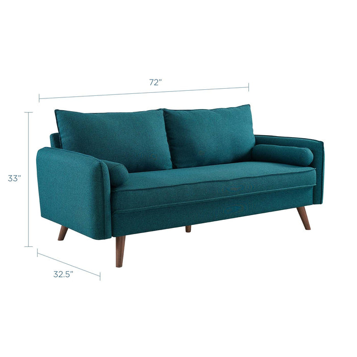 Revive Stylish Upholstered Fabric Sofa with Comfortable Design and Walnut Stained Wood Legs