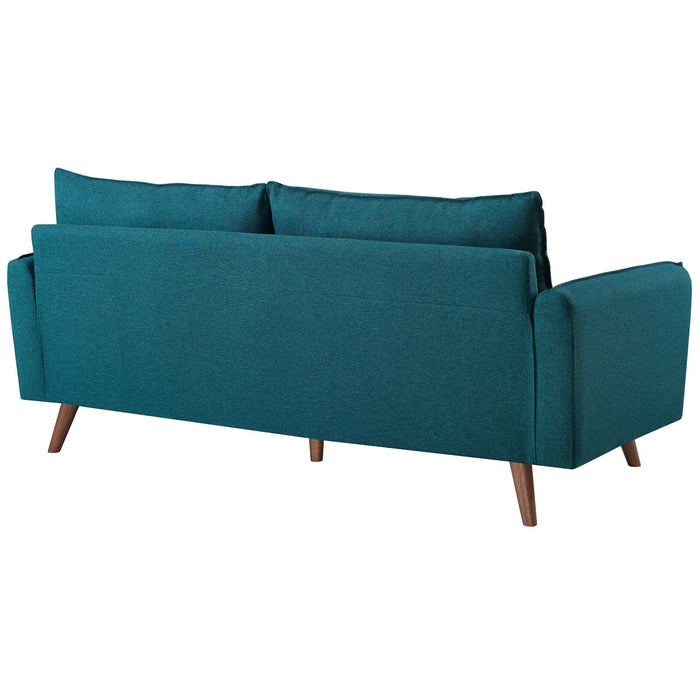 Revive Stylish Upholstered Fabric Sofa with Comfortable Design and Walnut Stained Wood Legs