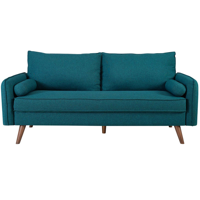 Revive Stylish Upholstered Fabric Sofa with Comfortable Design and Walnut Stained Wood Legs