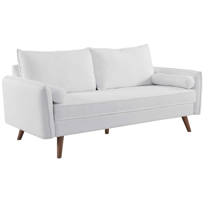 Revive Stylish Upholstered Fabric Sofa with Comfortable Design and Walnut Stained Wood Legs