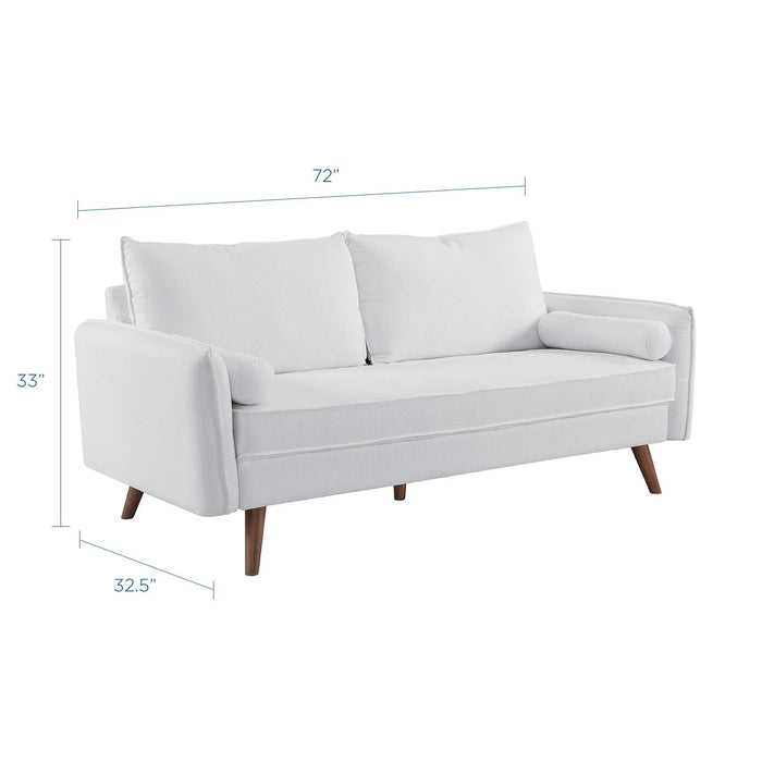 Revive Stylish Upholstered Fabric Sofa with Comfortable Design and Walnut Stained Wood Legs