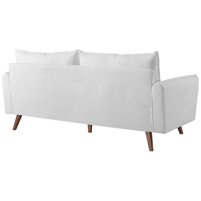 Revive Stylish Upholstered Fabric Sofa with Comfortable Design and Walnut Stained Wood Legs