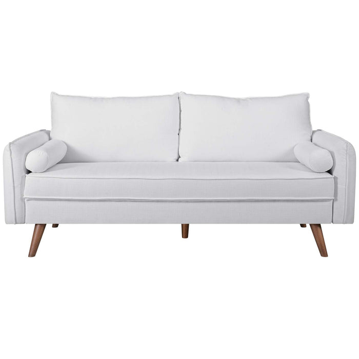 Revive Stylish Upholstered Fabric Sofa with Comfortable Design and Walnut Stained Wood Legs