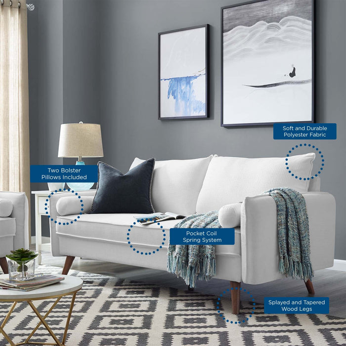 Revive Stylish Upholstered Fabric Sofa with Comfortable Design and Walnut Stained Wood Legs