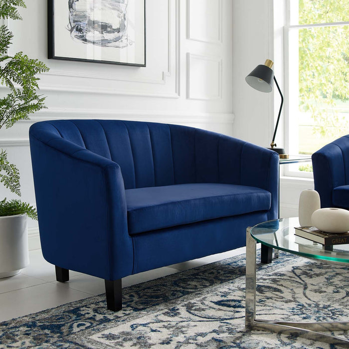 Prospect Channel Tufted Loveseat - Luxurious Performance Velvet with Chic Retro Modern Design