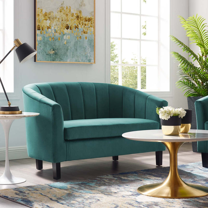 Prospect Channel Tufted Loveseat - Luxurious Performance Velvet with Chic Retro Modern Design
