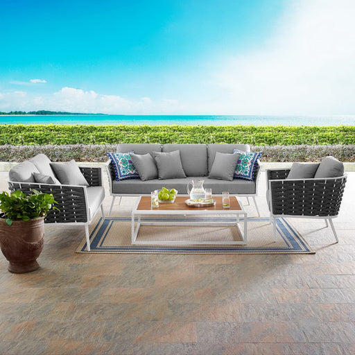 Stance 4 Piece Outdoor Aluminum Sectional Sofa Set by Modway - front view