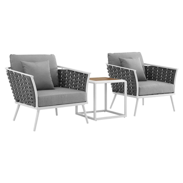 Stance 3 Piece Outdoor Patio Aluminum Sectional Sofa Set White Gray