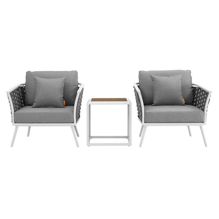 Stance 3 Piece Outdoor Patio Aluminum Sectional Sofa Set White Gray
