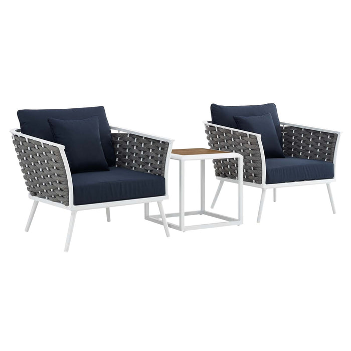 Stance 3 Piece Outdoor Patio Aluminum Sectional Sofa Set White Navy