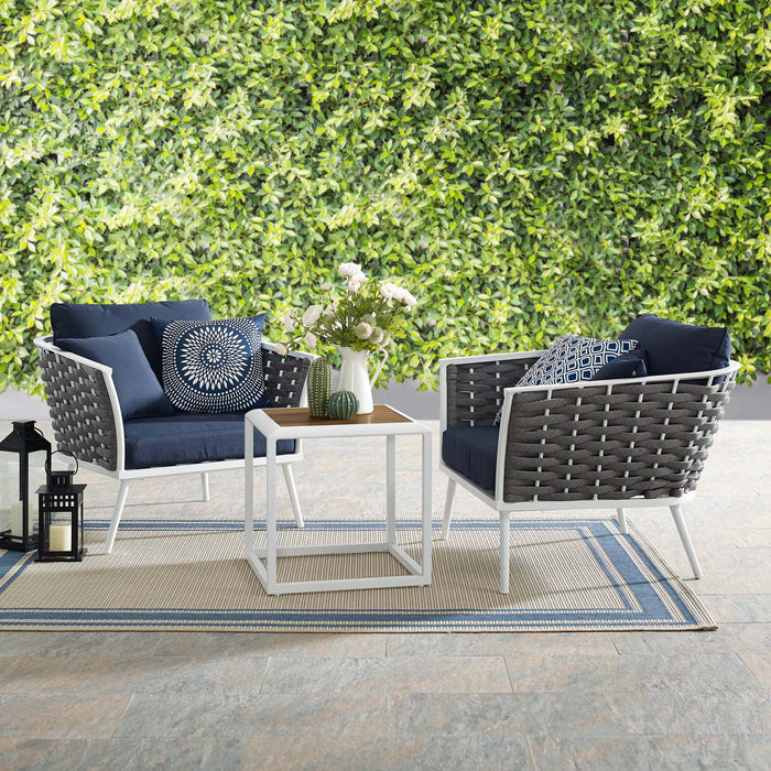 Stance 3 Piece Outdoor Patio Aluminum Sectional Sofa Set White Navy