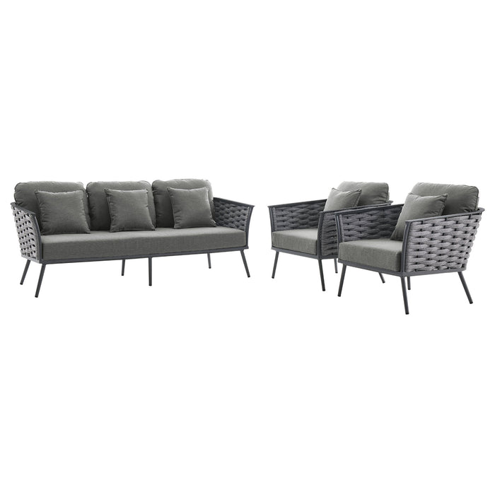 Stance 3 Piece Outdoor Patio Aluminum Sectional Sofa Set by Modway - view 28