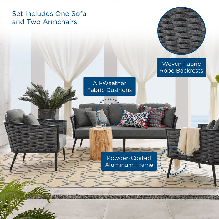 Stance 3 Piece Outdoor Patio Aluminum Sectional Sofa Set by Modway - view 30