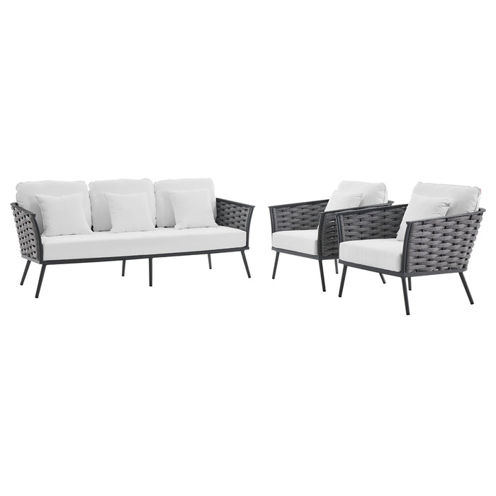Stance 3 Piece Outdoor Patio Aluminum Sectional Sofa Set by Modway - angle view