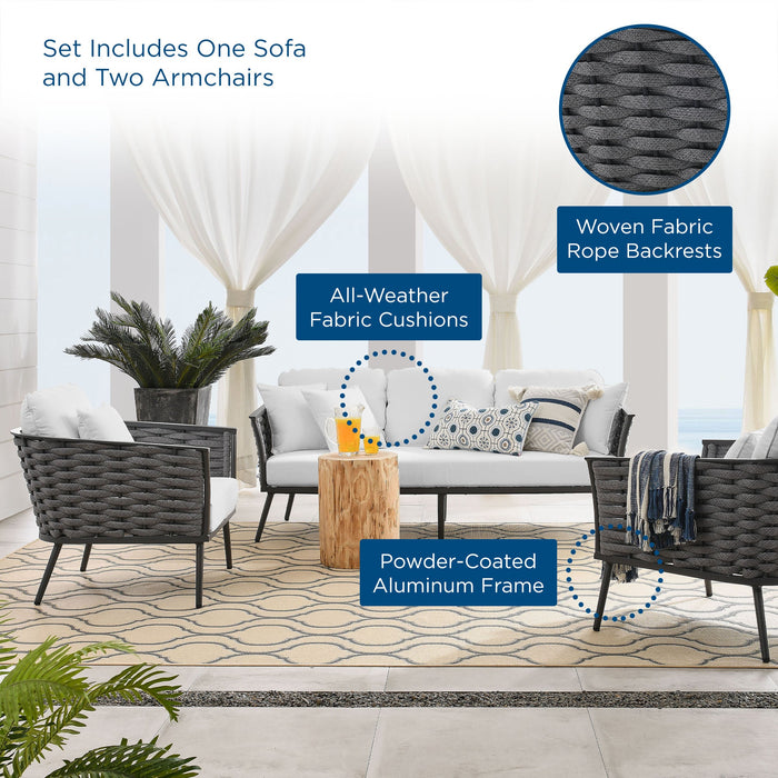 Stance 3 Piece Outdoor Patio Aluminum Sectional Sofa Set by Modway - detail close-up