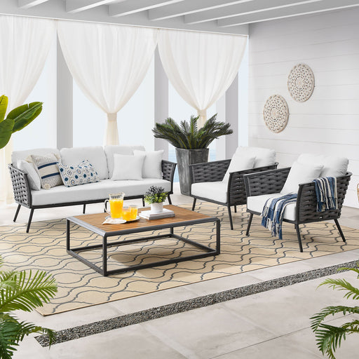 Stance 4 Piece Outdoor Patio Aluminum Sectional Sofa Set by Modway - front view