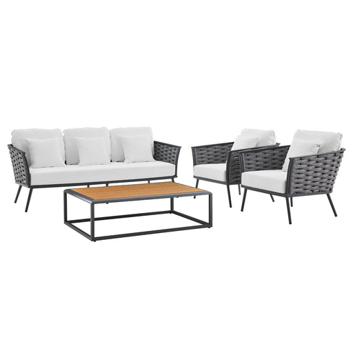 Stance 4 Piece Outdoor Patio Aluminum Sectional Sofa Set by Modway - angle view
