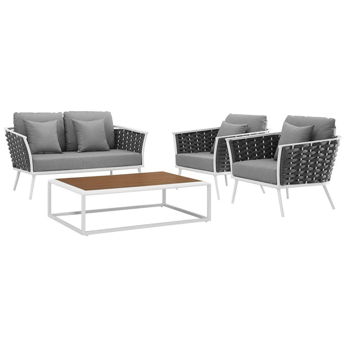 Stance 4 Piece Outdoor Aluminum Sectional Sofa Set by Modway - angle view