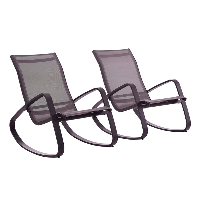 Modway Traveler Rocking Lounge Chair Outdoor Patio Mesh Sling Set of 2 Living Room Furniture in Black