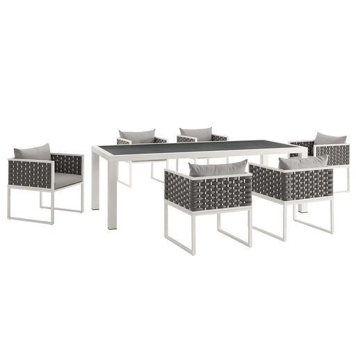 Modway Stance 7 Piece Outdoor Patio Aluminum Dining Set in Blue