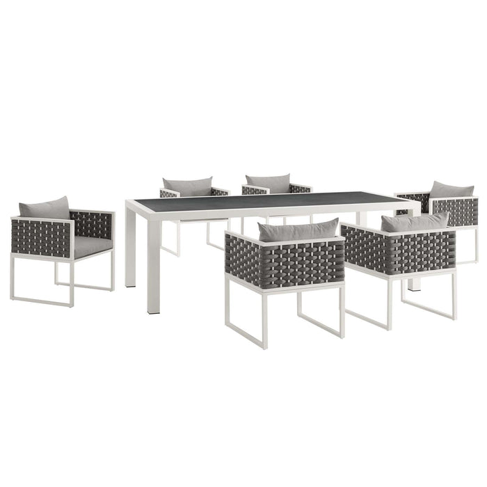 Modway Stance 7 Piece Outdoor Patio Aluminum Dining Set in Blue