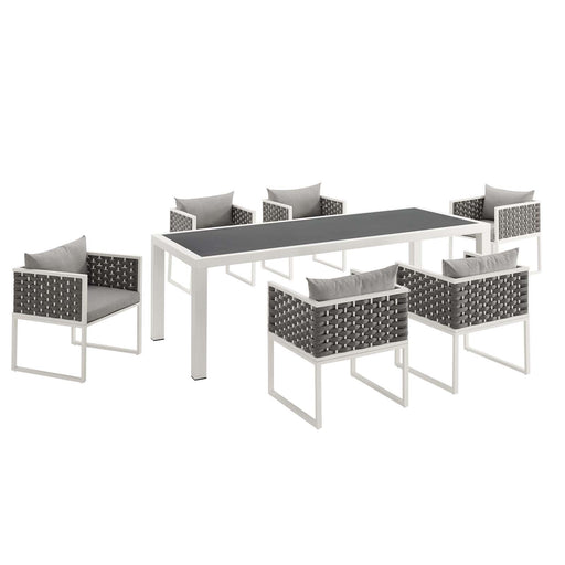 Modway Stance 7 Piece Outdoor Patio Aluminum Dining Set in Blue - Side View