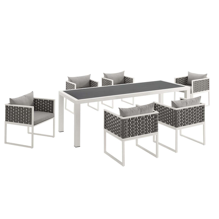 Modway Stance 7 Piece Outdoor Patio Aluminum Dining Set in Blue - Side View