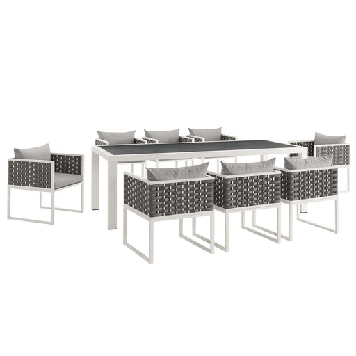 Modway Stance 9 Piece Outdoor Patio Aluminum Dining Set in Blue