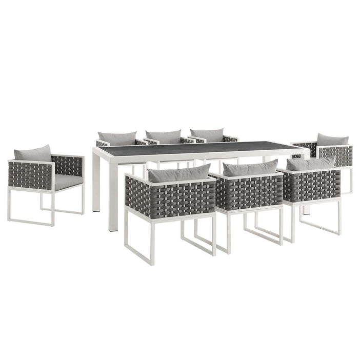 Modway Stance 9 Piece Outdoor Patio Aluminum Dining Set in Blue