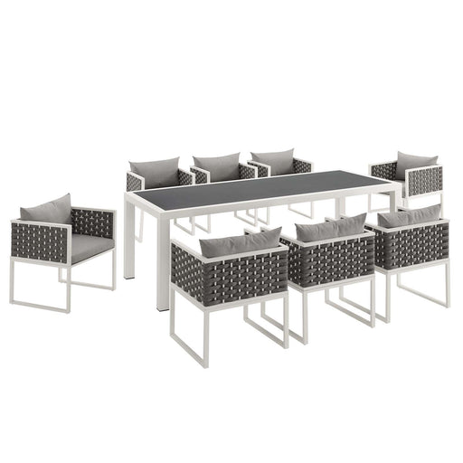 Modway Stance 9 Piece Outdoor Patio Aluminum Dining Set in Blue - Side View