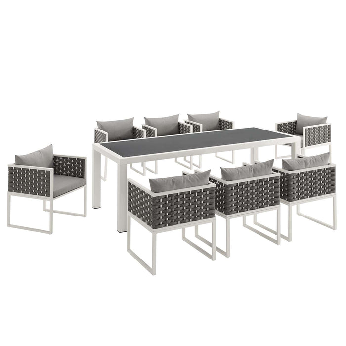 Modway Stance 9 Piece Outdoor Patio Aluminum Dining Set in Blue - Side View
