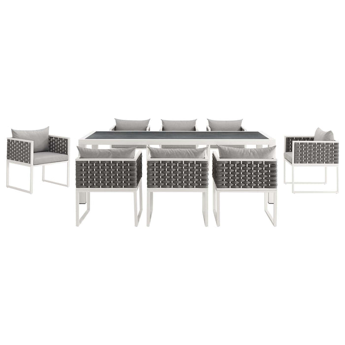 Modway Stance 9 Piece Outdoor Patio Aluminum Dining Set - Dimensions