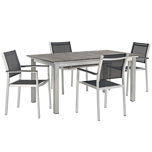 Modway Shore 5 Piece Outdoor Patio Aluminum Dining Set in Black