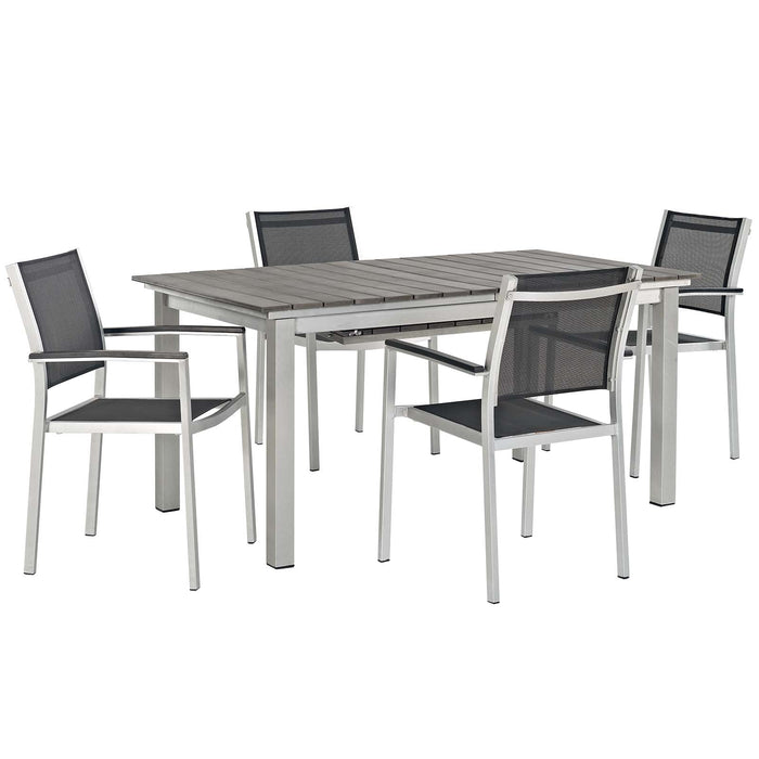 Modway Shore 5 Piece Outdoor Patio Aluminum Dining Set in Black