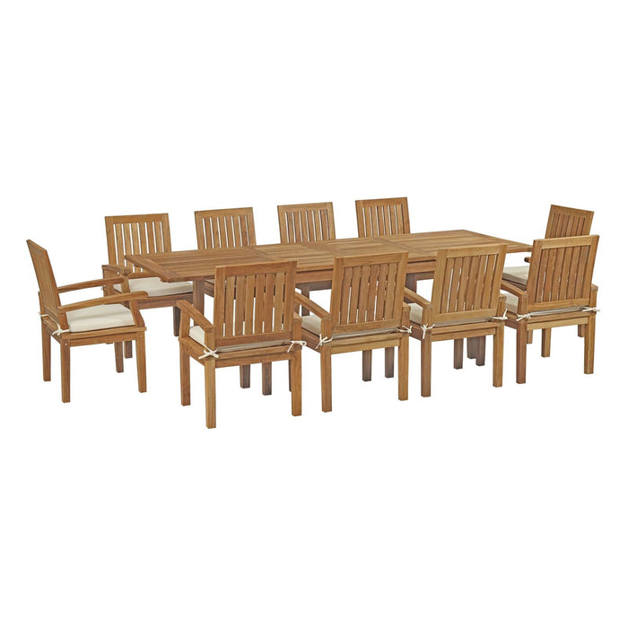 Marina 11 Piece Outdoor Patio Teak Dining Set by Modway - angle view