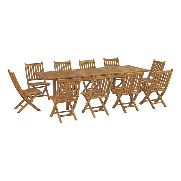 Marina 11 Piece Outdoor Patio Teak Dining Set by Modway - angle view