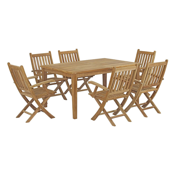 Marina 7 Piece Outdoor Patio Teak Dining Set Natural