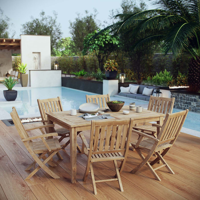 Marina 7 Piece Outdoor Patio Teak Dining Set Natural