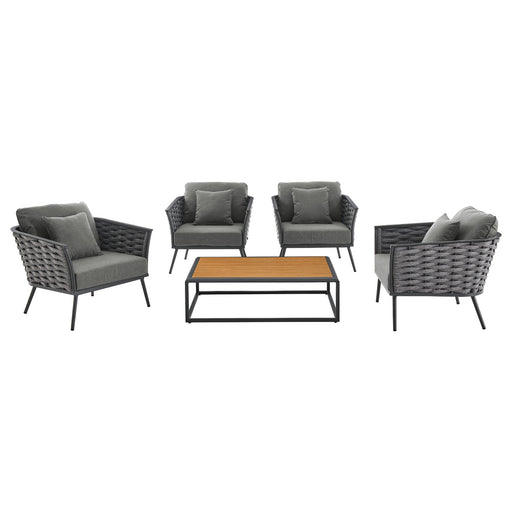 Modway Stance 5 Piece Outdoor Patio Aluminum Sectional Sofa Set Living Room Furniture - View 24