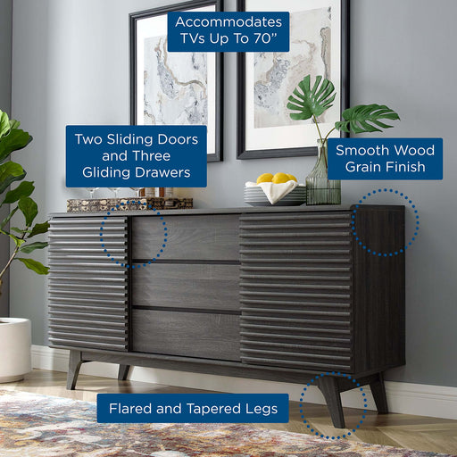 Modway Render 63" Sideboard Buffet Table or TV Stand Living Room Furniture in Brown - Side View