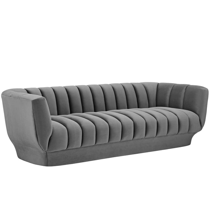 Entertain Vertical Channel Tufted Performance Velvet Sofa - in lifestyle setting