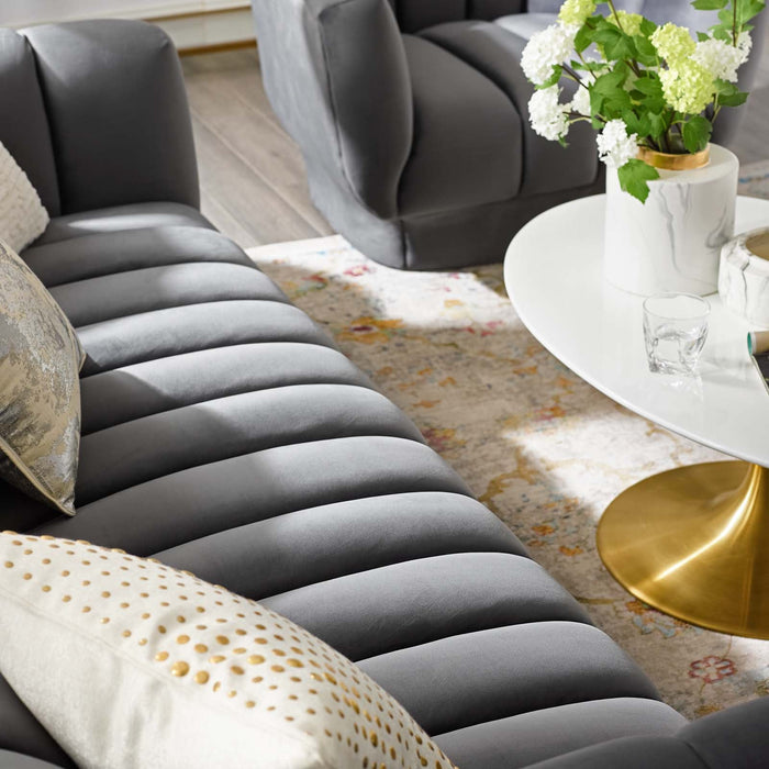 Entertain Vertical Channel Tufted Performance Velvet Sofa - detail close-up