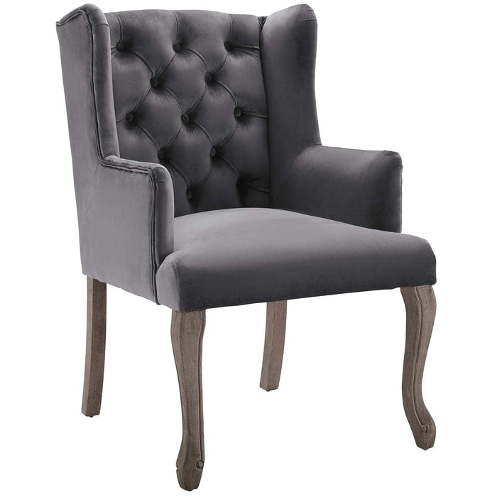 Modway Realm French Vintage Dining Performance Velvet Armchair in Blue