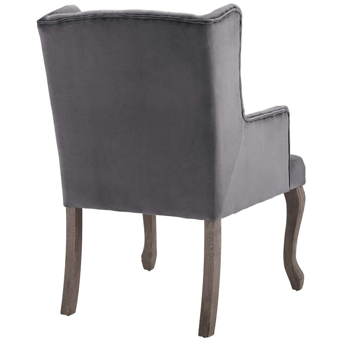 Modway Realm French Vintage Dining Performance Velvet Armchair in Blue - Detail View